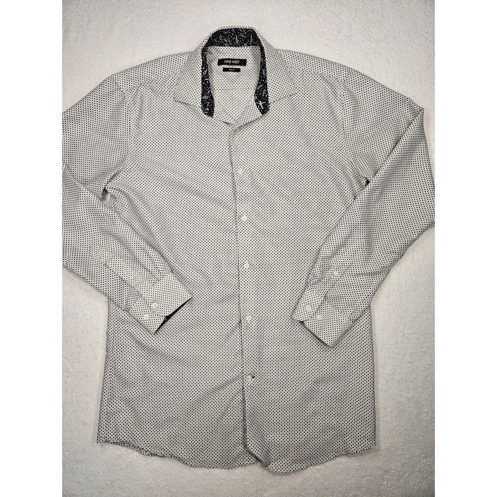 NINE WEST Mens M 15-15.5 Long Sleeve ButtonUp SlimFit Speckled Dress Shirt 0373